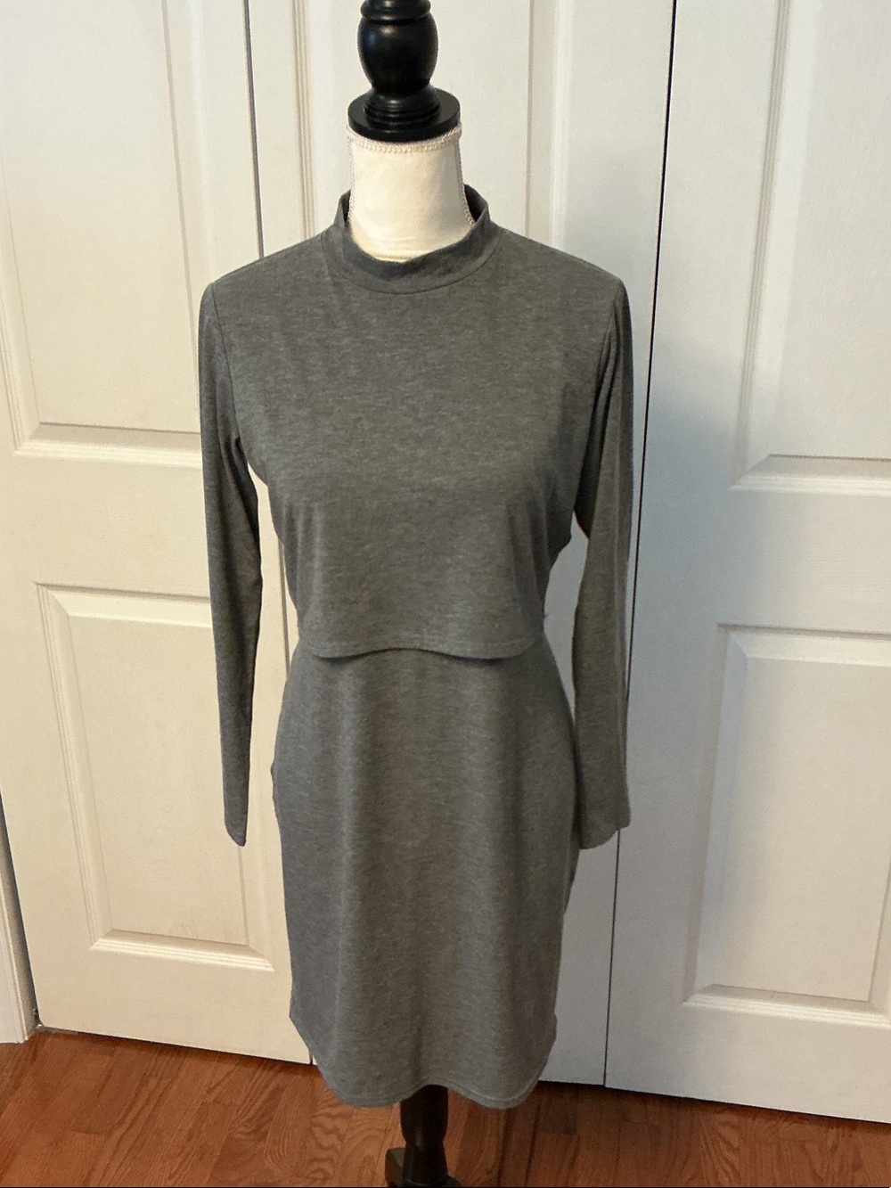 Tiana B. Heather Gray Long-Sleeve Mock Neck Layered Dress